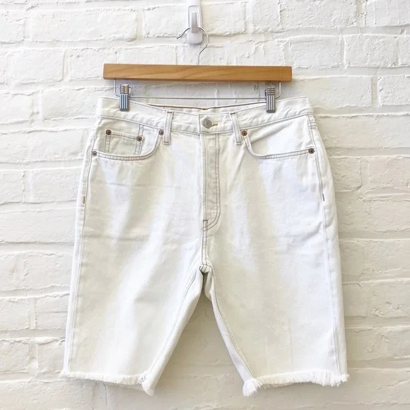 Re/Done || The 80's Long Short Denim Cut Offs Raw Hem Bleach White 29 - Picture 2 of 12